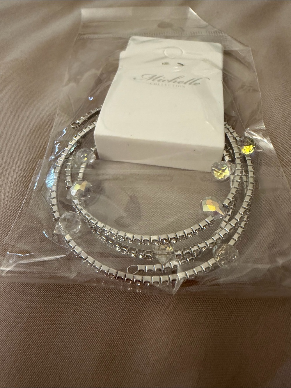 Silver Crystal Bead Stretch Bracelet Set